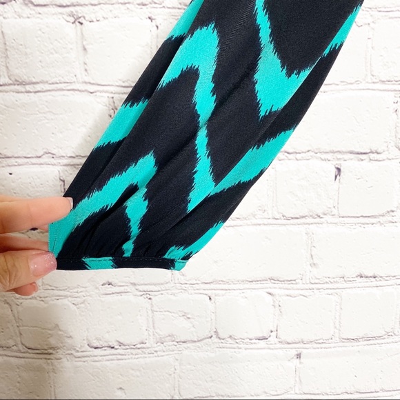 INC Black and Green Chevron Print Wrap Dress - Picture 6 of 7